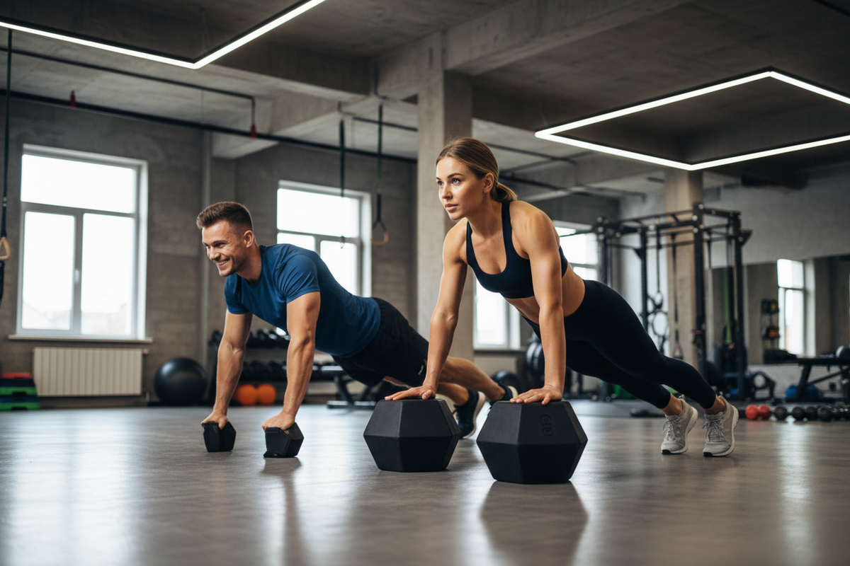 2 person man and woman doing exercise 