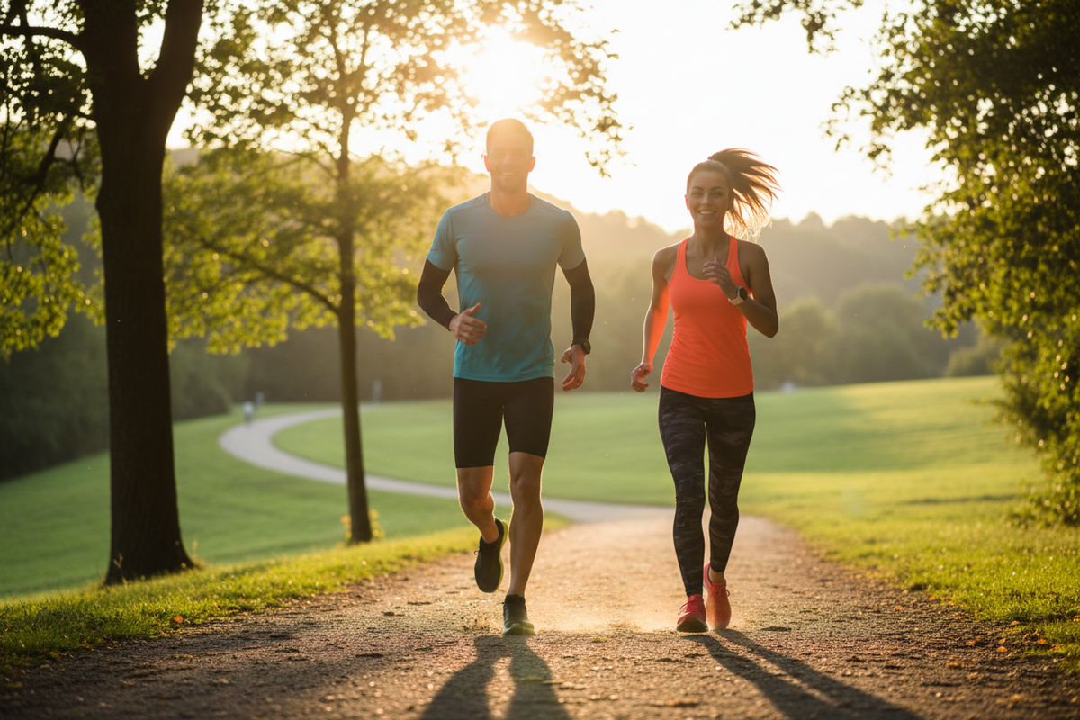 2 person man and woman running with sportwear