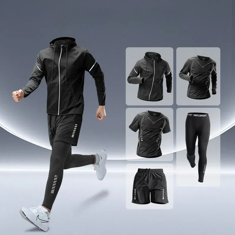 Sports Suits Men's Fitness Clothes Night Running Autumn Tight-fitting Quick-drying Clothes Cycling Training Clothes Equipment