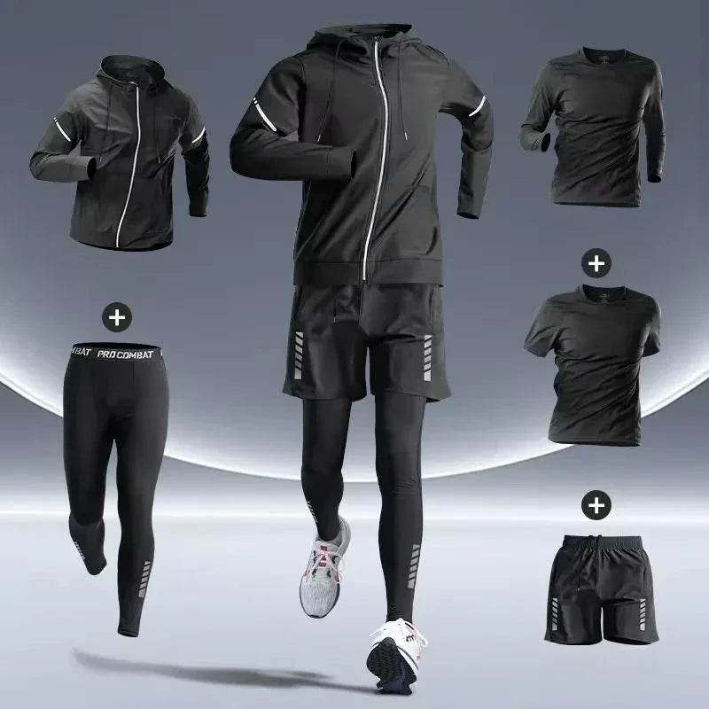Sports Suits Men's Fitness Clothes Night Running Autumn Tight-fitting Quick-drying Clothes Cycling Training Clothes Equipment